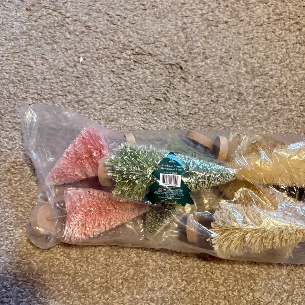 12ct Small Glitter Bottlebrush Trees NEW Pink Gold Glitter Green Christmas